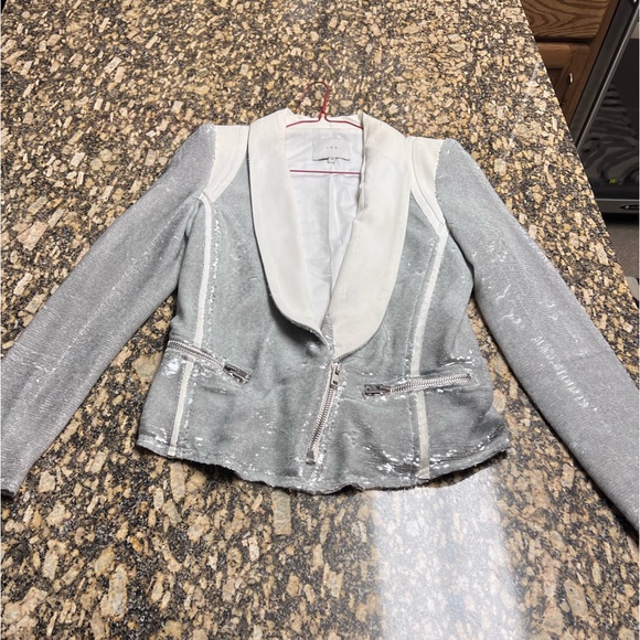 IRO Hadley Silver Sequin & Leather Jacket Blazer - Size 38 / Small - Picture 4 of 8